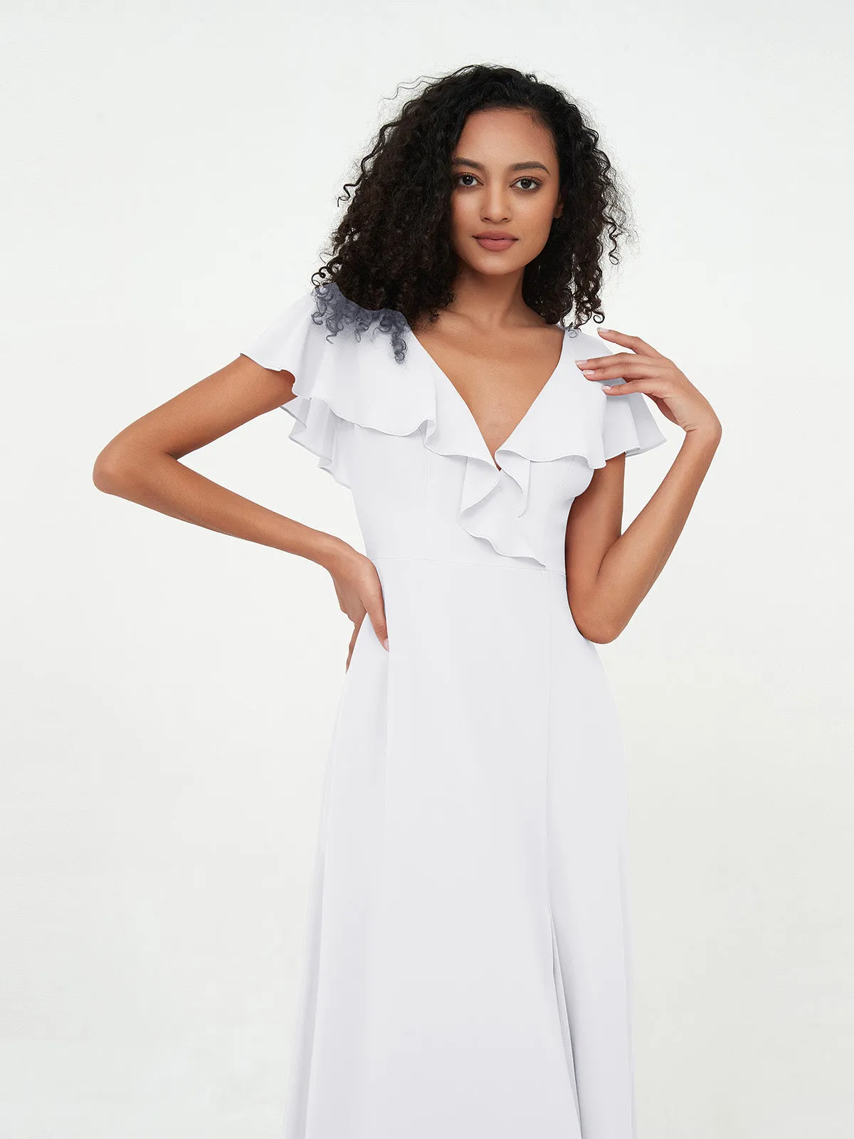 A-ligne Robes à Col en V en Mousseline avec Poches Blanc Grande Taille