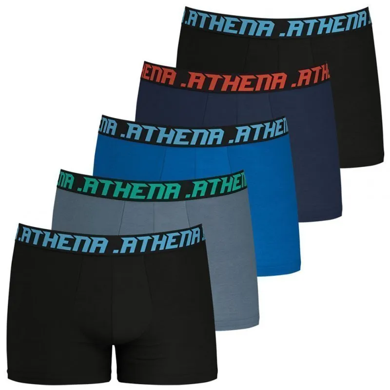 ATHENA 5 Boxers Homme Coton ECO PACK MODE Noir Gris Bleu Marine