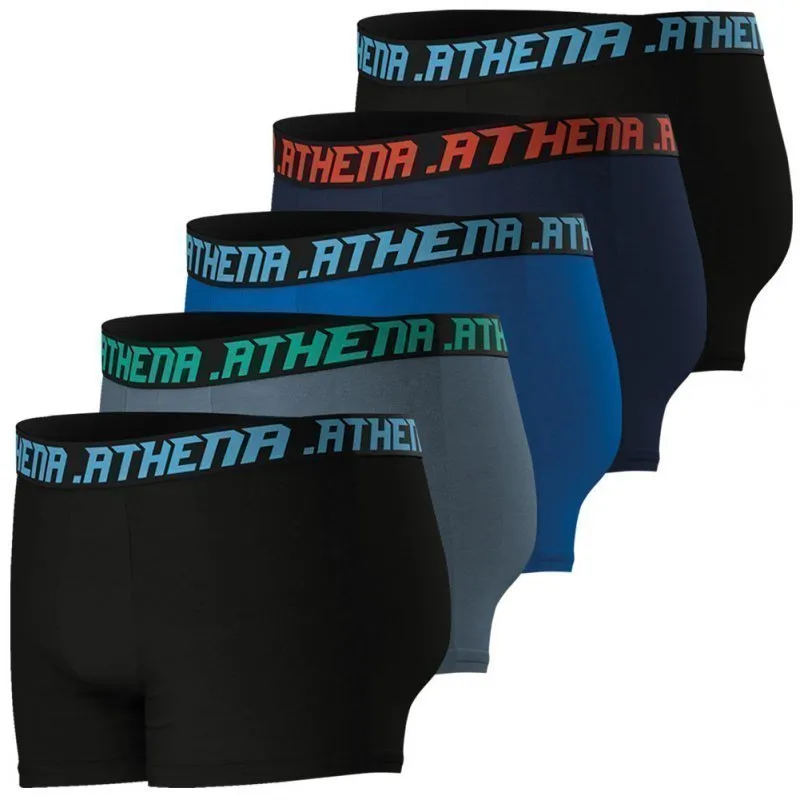 ATHENA 5 Boxers Homme Coton ECO PACK MODE Noir Gris Bleu Marine