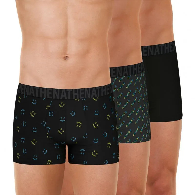 ATHENA Lot de 3 Boxers Homme Coton EASY FUN Smile Logo Noir