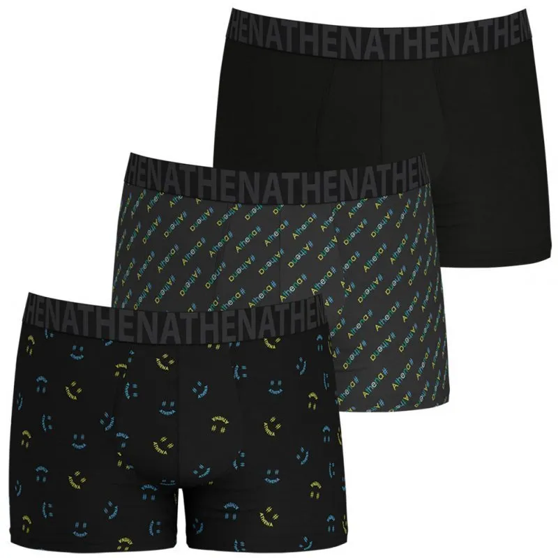 ATHENA Lot de 3 Boxers Homme Coton EASY FUN Smile Logo Noir