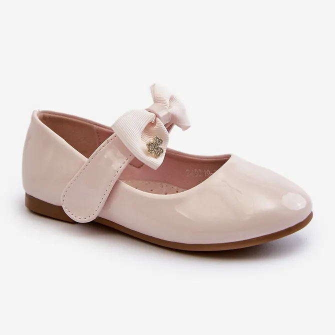 Ballerines enfant en cuir verni avec nœud velcro, rose, imitation chat