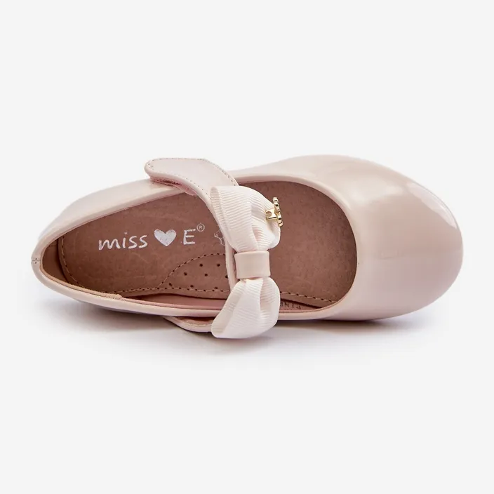 Ballerines enfant en cuir verni avec nœud velcro, rose, imitation chat