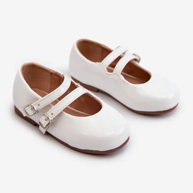 Ballerines enfant en cuir verni à rayures, blanc Margenis blanche