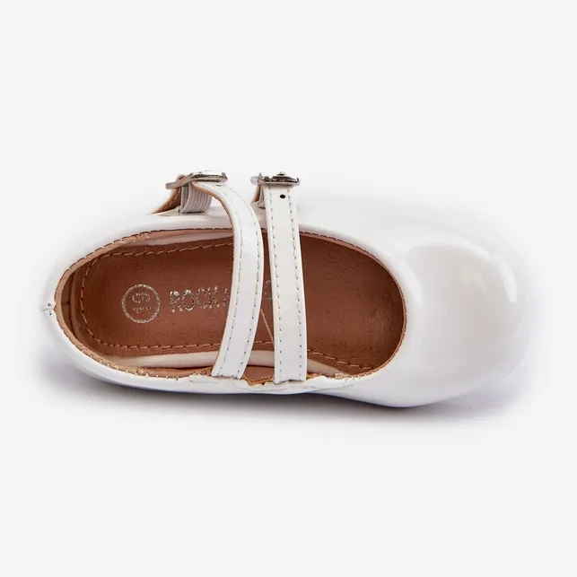 Ballerines enfant en cuir verni à rayures, blanc Margenis blanche