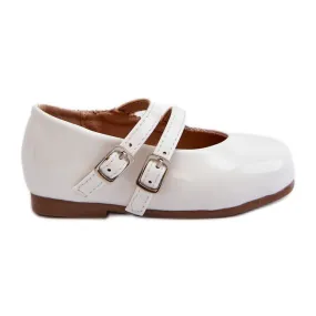 Ballerines enfant en cuir verni à rayures, blanc Margenis blanche