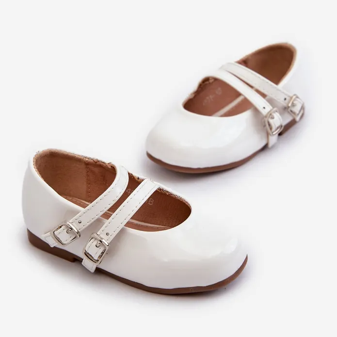 Ballerines enfant en cuir verni à rayures, blanc Margenis blanche