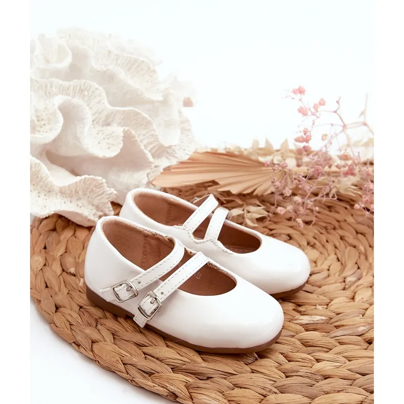 Ballerines enfant en cuir verni à rayures, blanc Margenis blanche