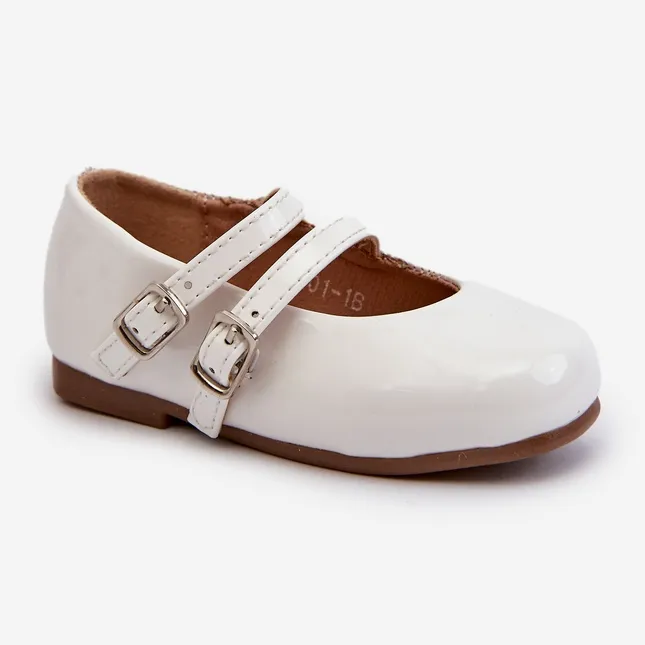 Ballerines enfant en cuir verni à rayures, blanc Margenis blanche