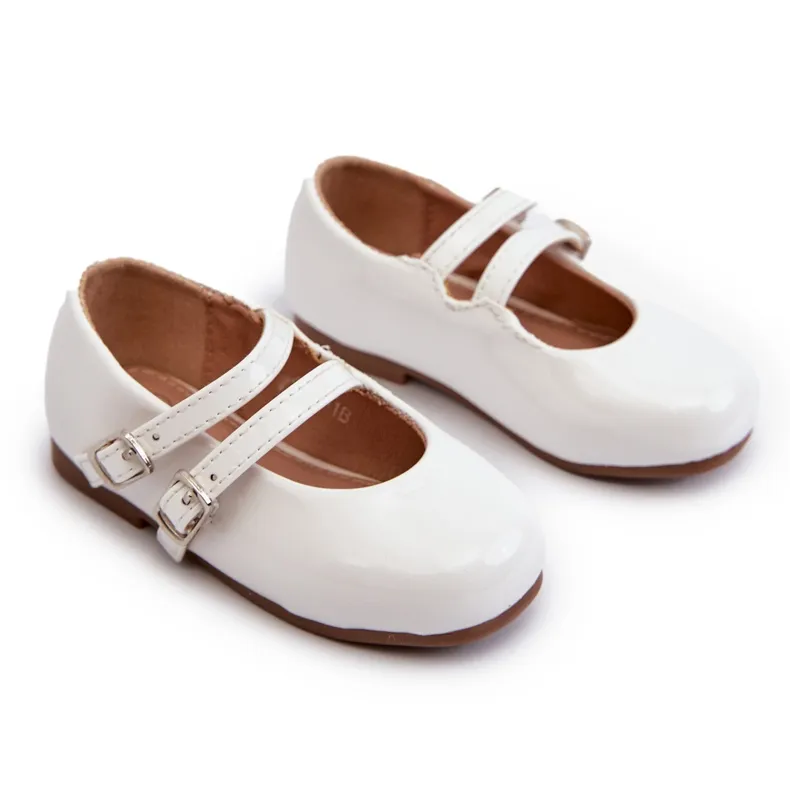 Ballerines enfant en cuir verni à rayures, blanc Margenis blanche