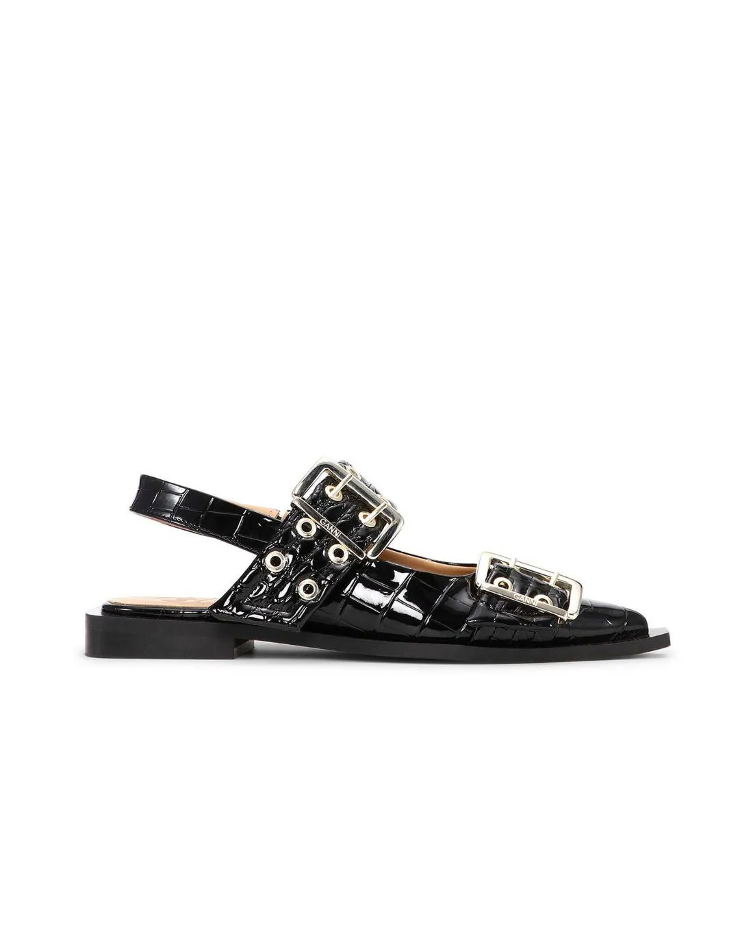 BALLERINES FEMININE BUCKLE CROCO BLACK - Ganni | Chez Maman Rouen