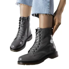 BM Boots cuir verni gris Rhys