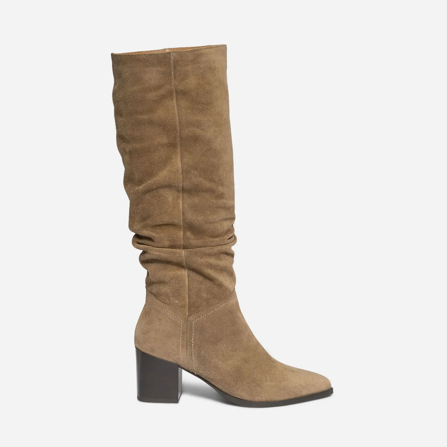 Botte TEXTO taupe en cuir velours éco-conçu à tige plissée - Bottes Femme | ERAM