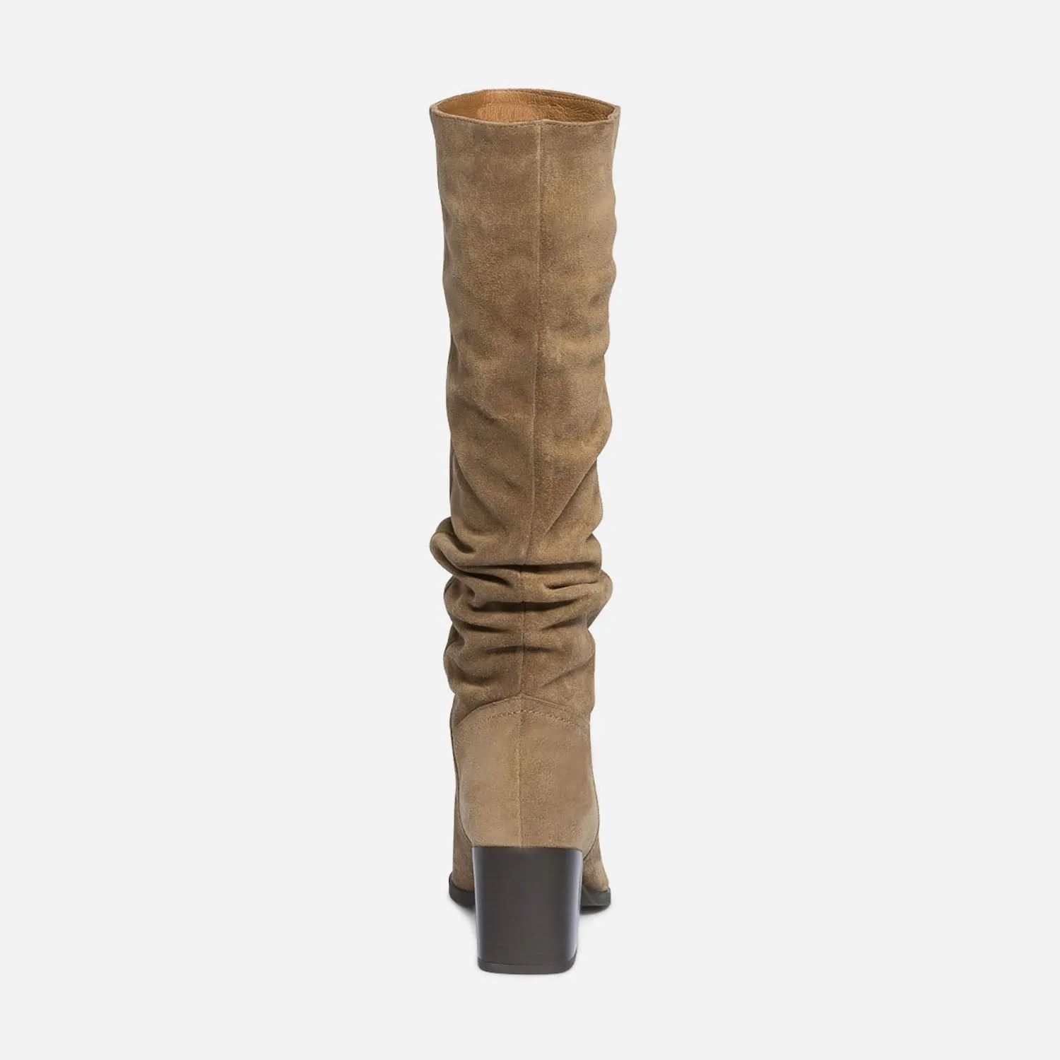 Botte TEXTO taupe en cuir velours éco-conçu à tige plissée - Bottes Femme | ERAM