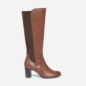 Botte à talon CAPRICE cognac en cuir et textile - Bottes Femme | ERAM