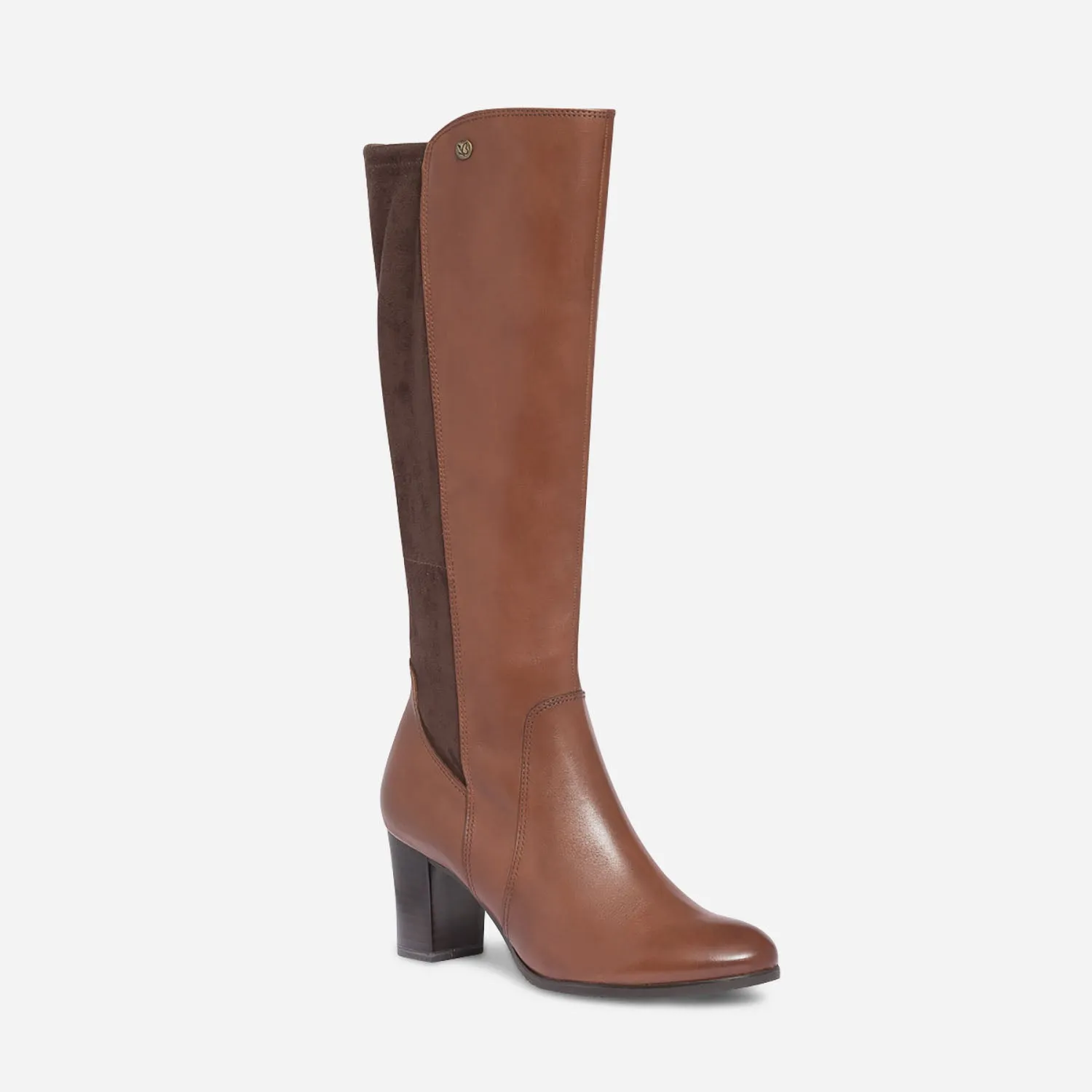 Botte à talon CAPRICE cognac en cuir et textile - Bottes Femme | ERAM