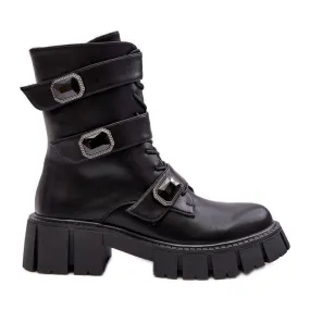 Bottes de travail en cuir pour femmes noires S.Barski MR870-62 le noir