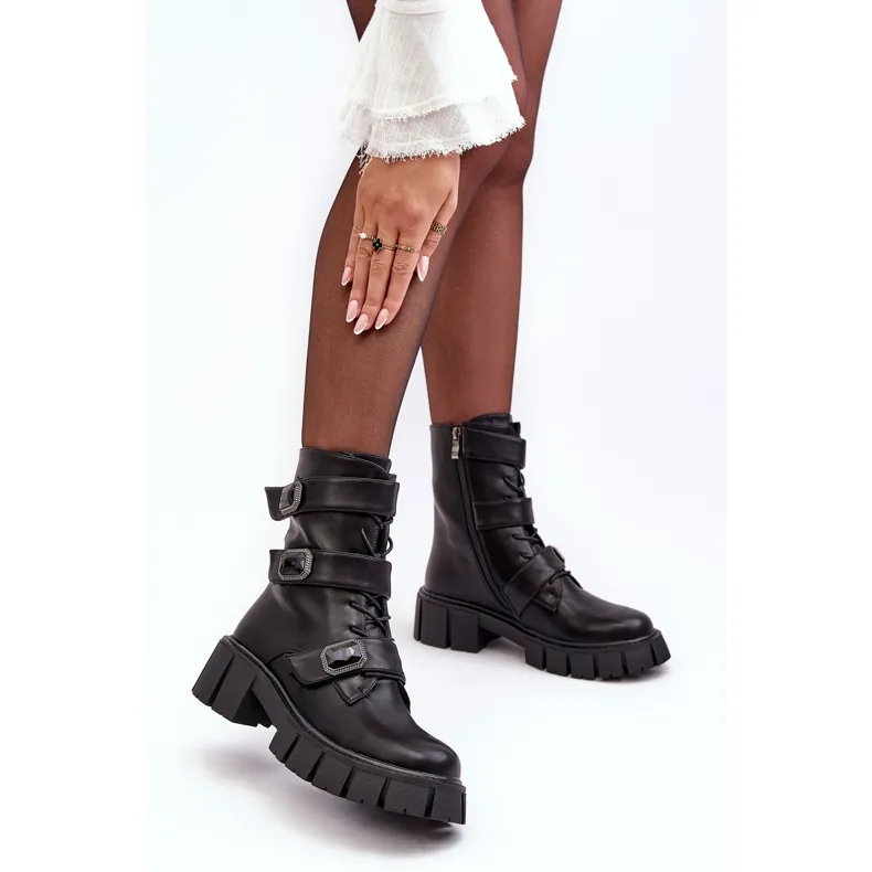 Bottes de travail en cuir pour femmes noires S.Barski MR870-62 le noir