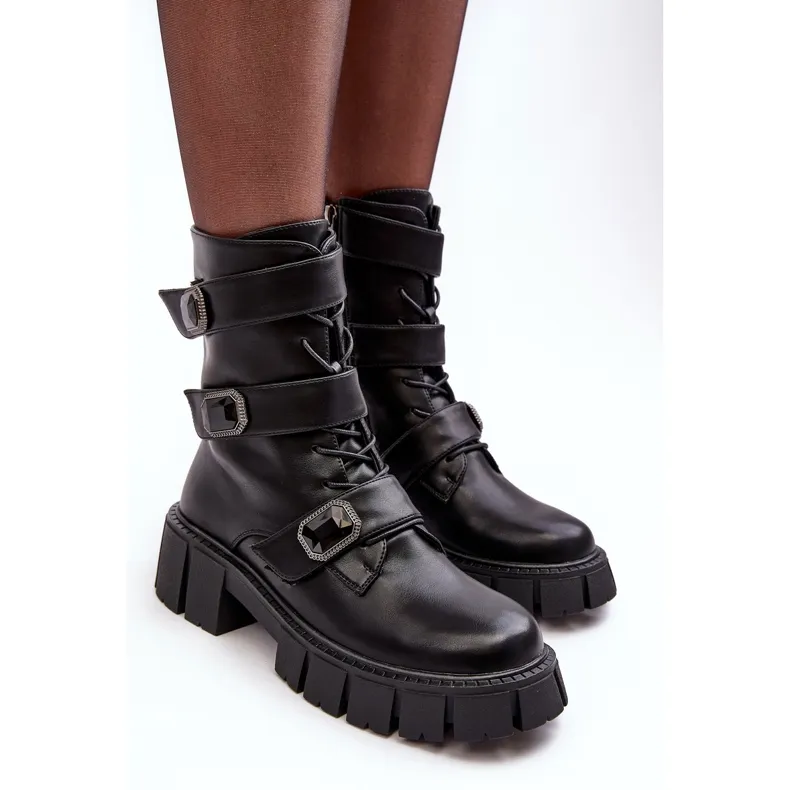 Bottes de travail en cuir pour femmes noires S.Barski MR870-62 le noir