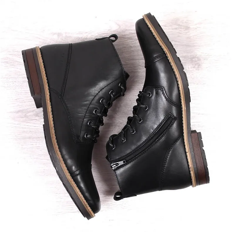 Bottes en cuir isolées Rieker 33205-00 noires pour hommes le noir