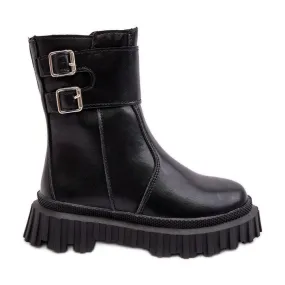 Bottes En Cuir Pour Enfants Avec Boucles Noir Chloraia le noir