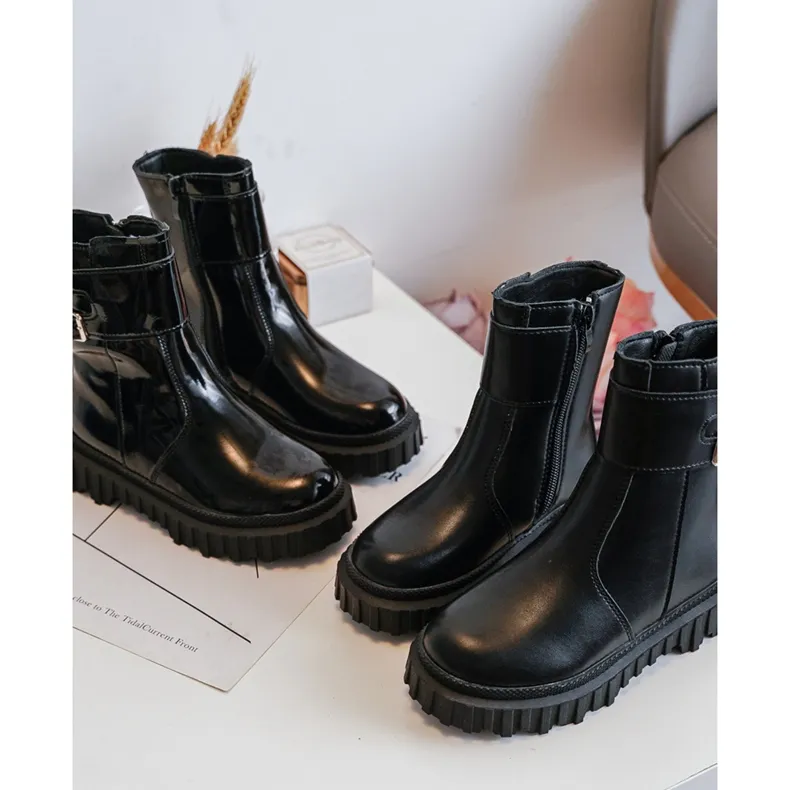 Bottes En Cuir Pour Enfants Avec Boucles Noir Chloraia le noir