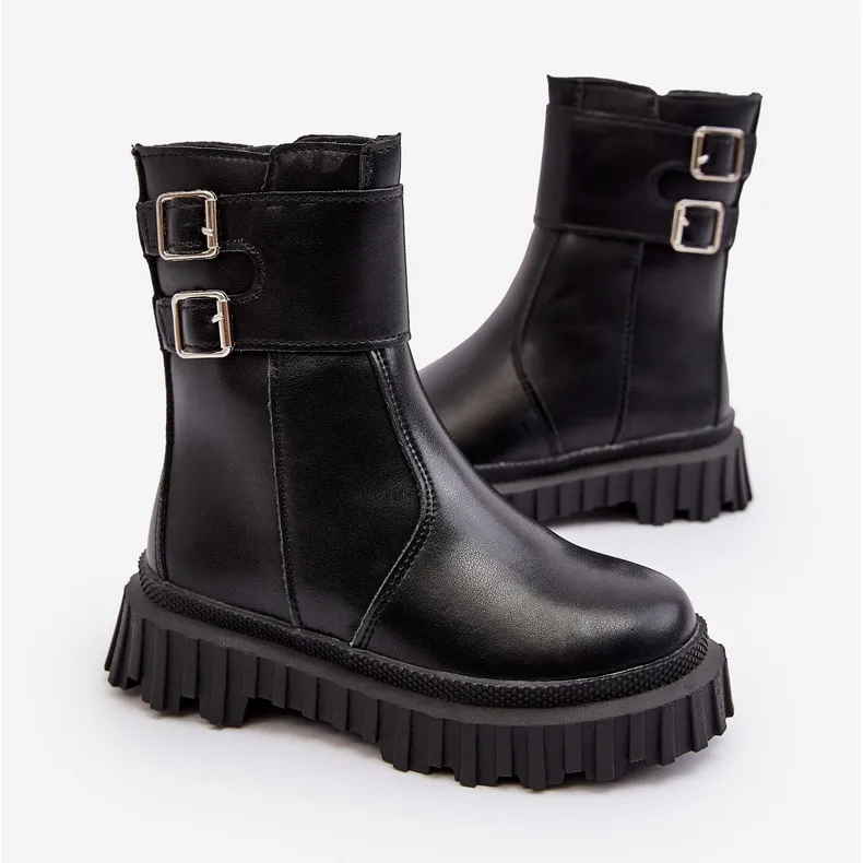 Bottes En Cuir Pour Enfants Avec Boucles Noir Chloraia le noir