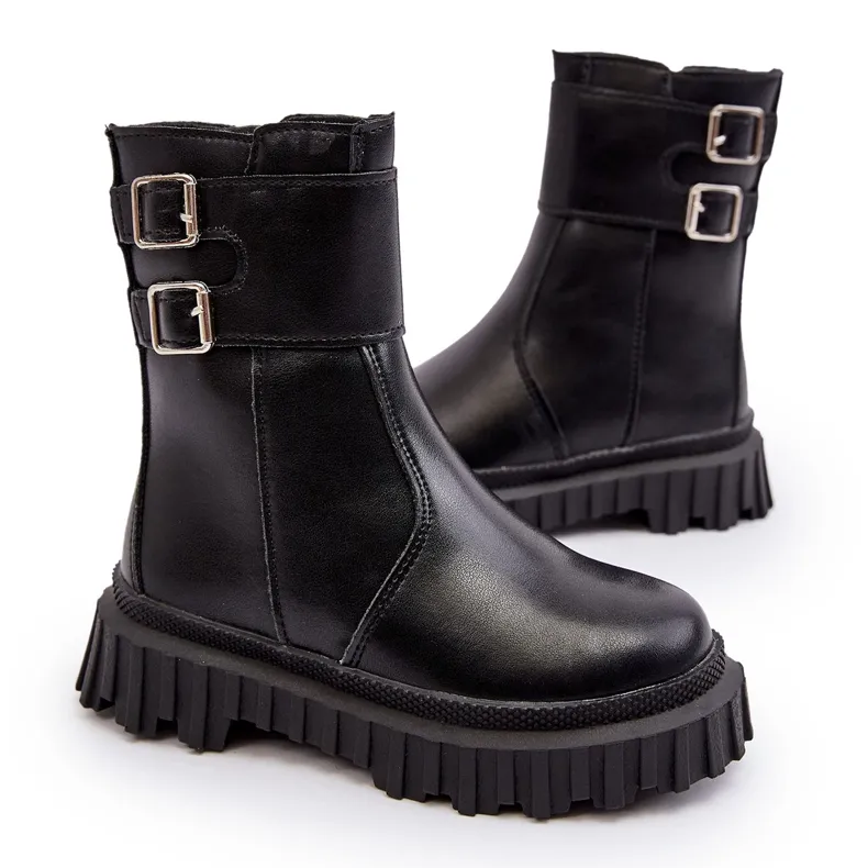 Bottes En Cuir Pour Enfants Avec Boucles Noir Chloraia le noir