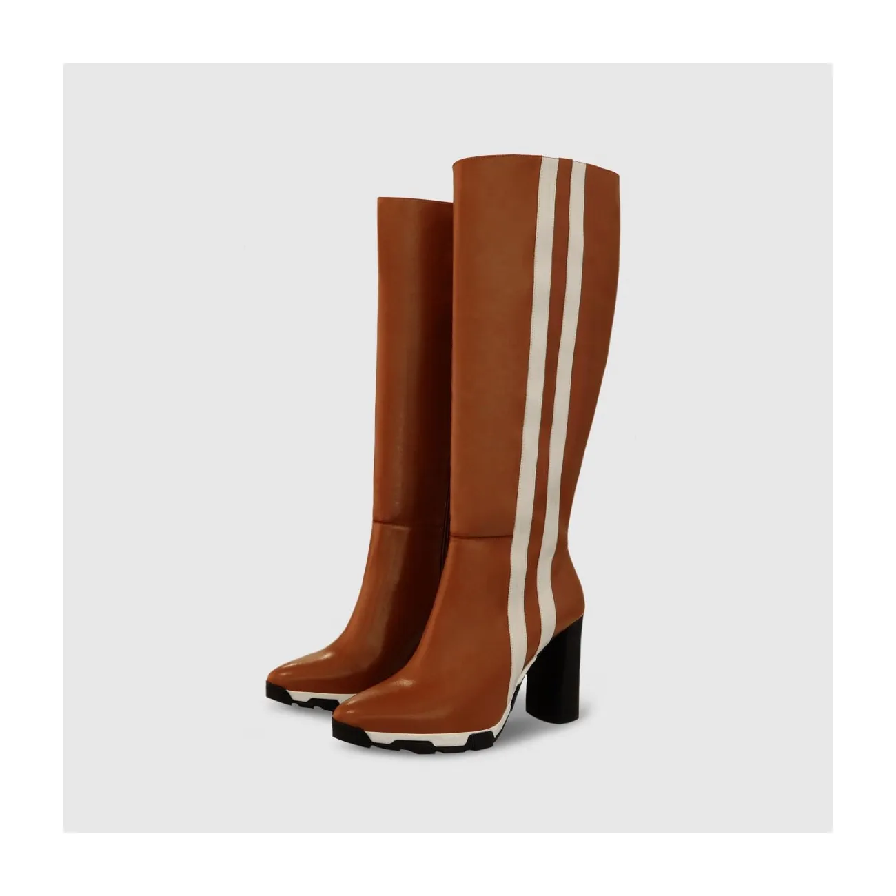 Bottes femme en cuir marron et rayures extérieures| LODI Chaussures femme en ligne.