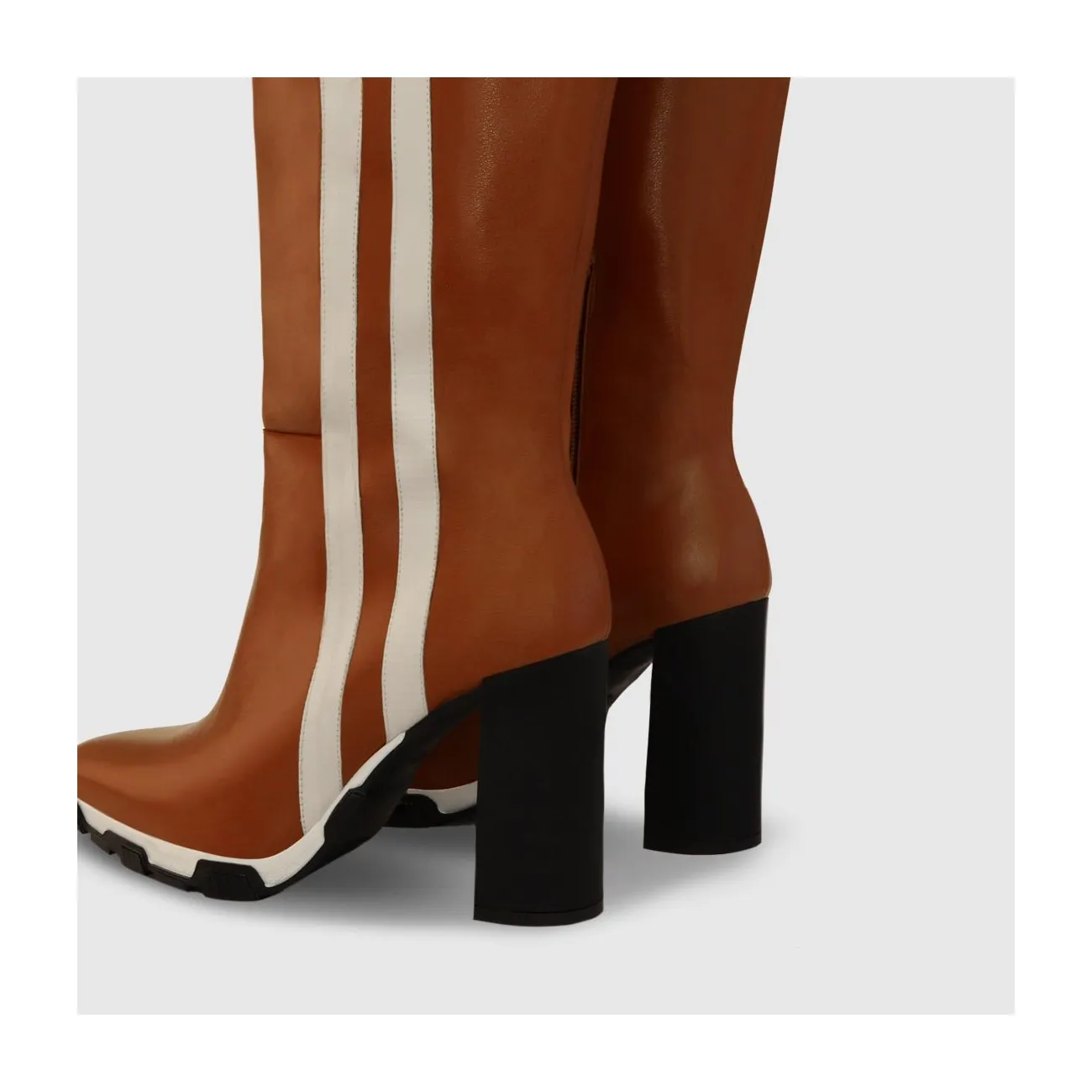 Bottes femme en cuir marron et rayures extérieures| LODI Chaussures femme en ligne.