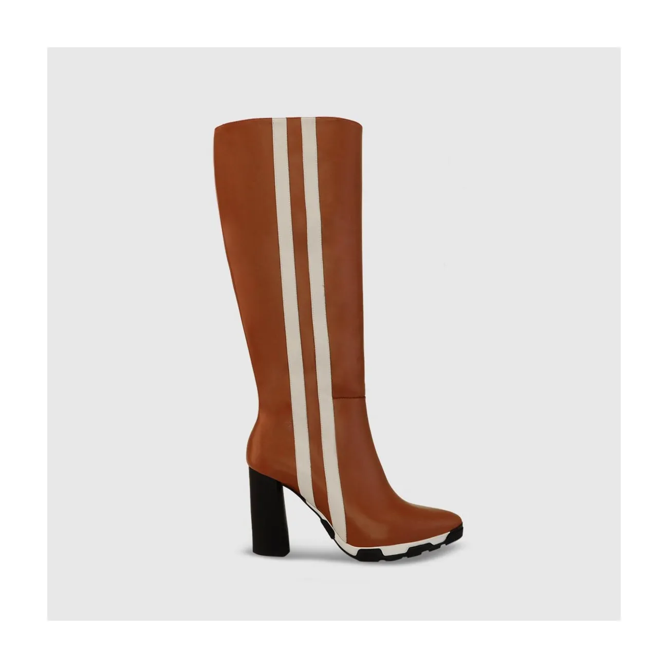 Bottes femme en cuir marron et rayures extérieures| LODI Chaussures femme en ligne.