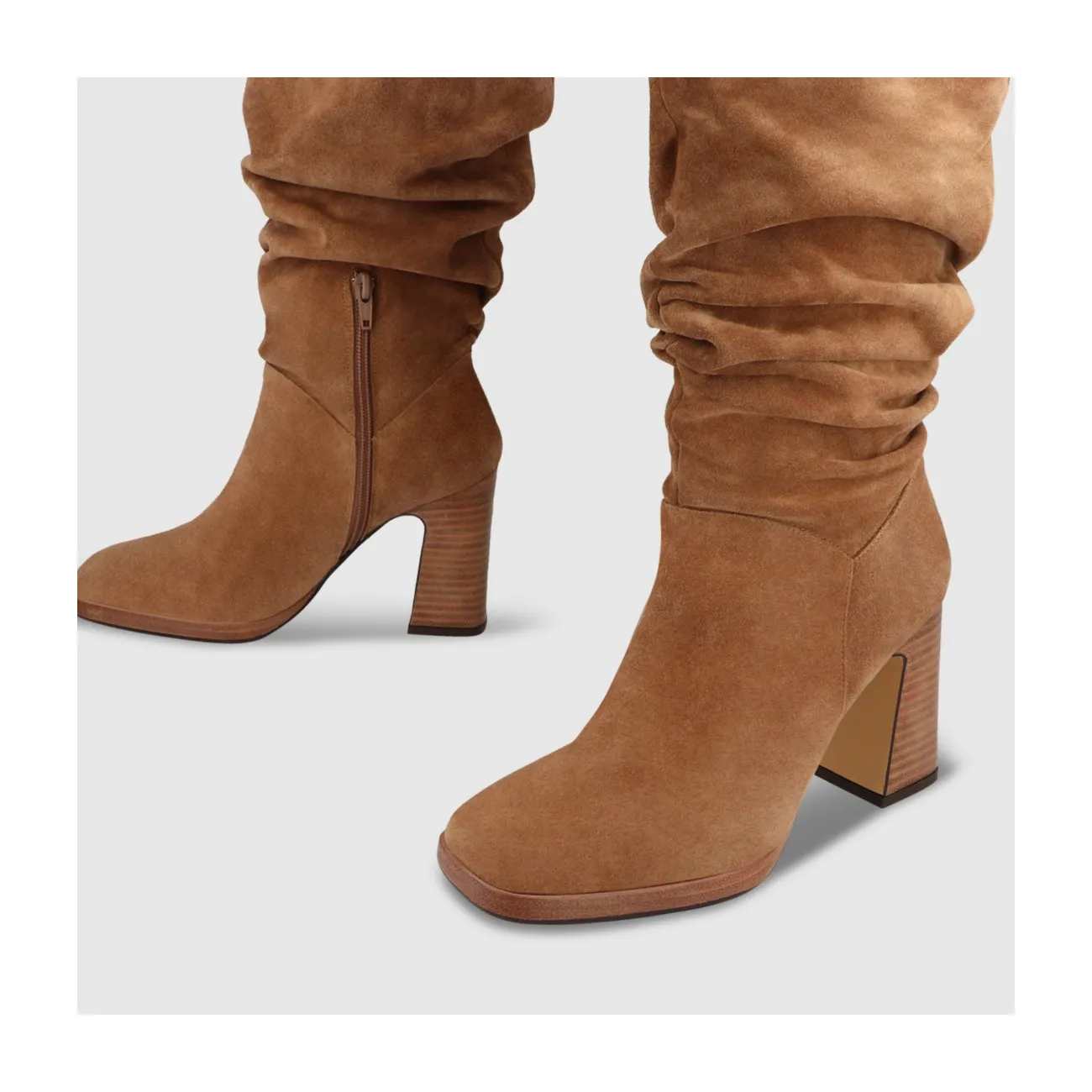 Bottes hautes femme en croûte de cuir marron | LODI Chaussures femme en ligne.