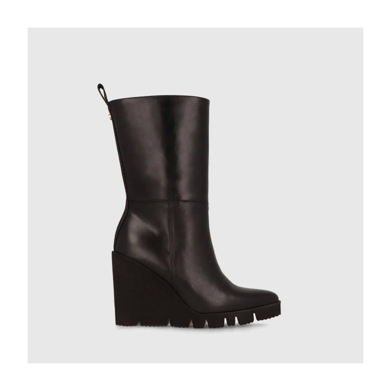 Bottes mi-mollet pour femmes en cuir noir | Chaussures femme LODI en ligne.