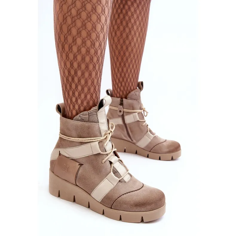 Bottines Compensées en Cuir Maciejka 06185-22 Beige Clair