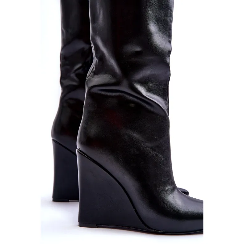 Bottines Compensées En Cuir Noir Delinn le noir