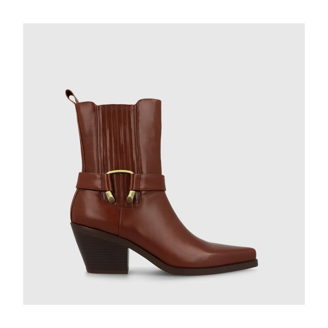 Bottines cow-boy femme en cuir couleur cuir | LODI Chaussures femme en ligne.