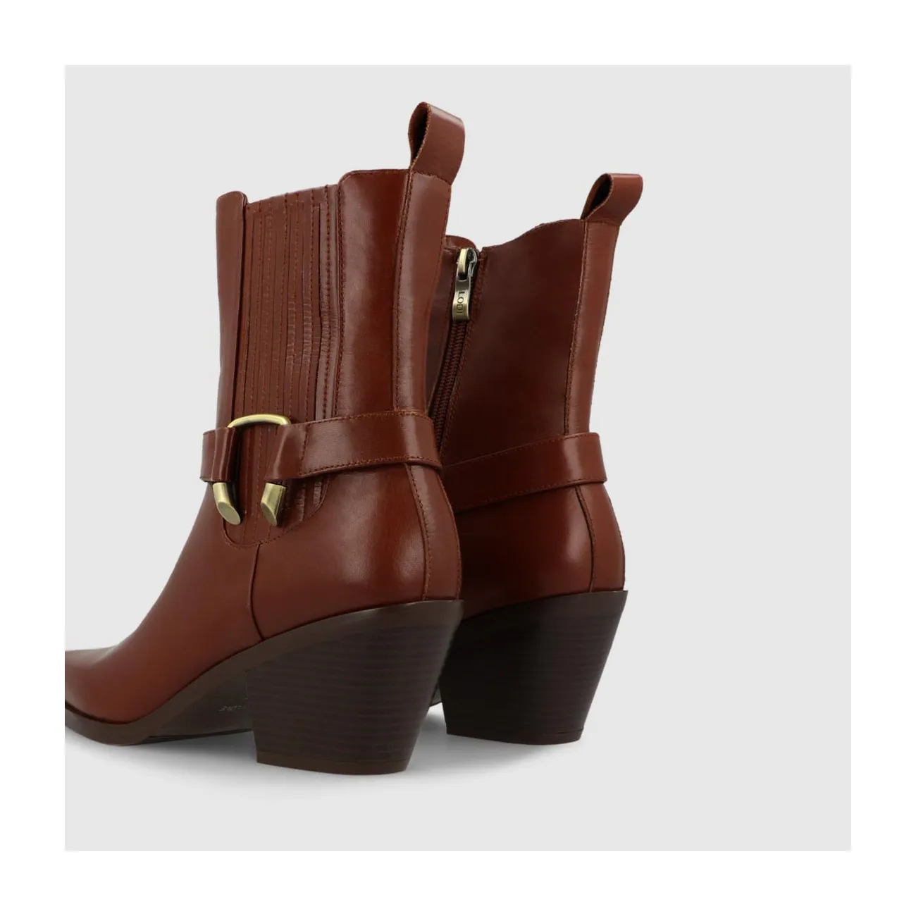 Bottines cow-boy femme en cuir couleur cuir | LODI Chaussures femme en ligne.