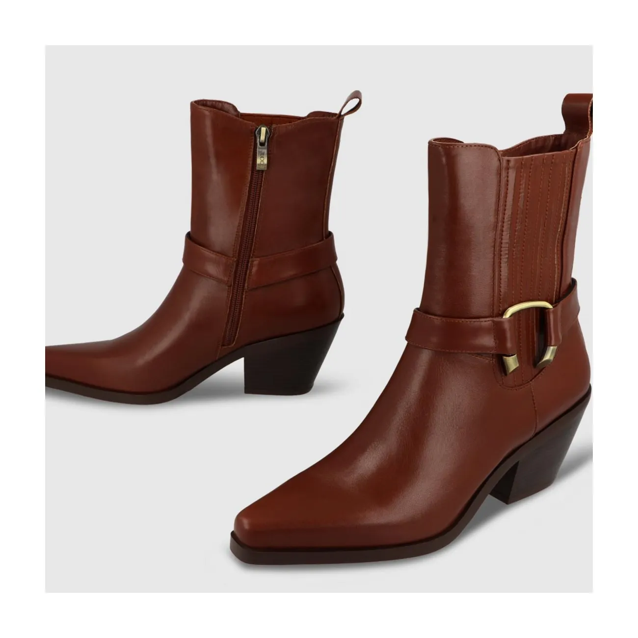 Bottines cow-boy femme en cuir couleur cuir | LODI Chaussures femme en ligne.