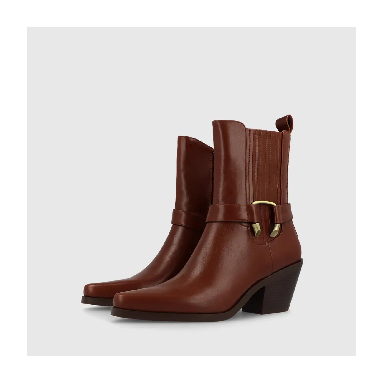 Bottines cow-boy femme en cuir couleur cuir | LODI Chaussures femme en ligne.