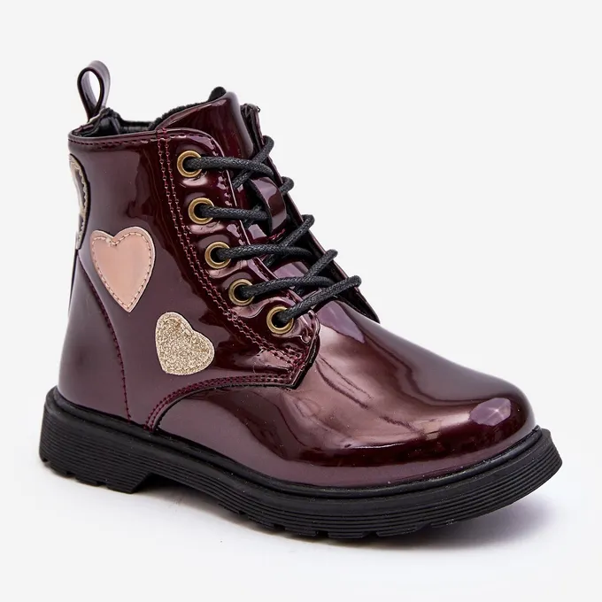 Bottines enfant en cuir verni avec décorations, bordeaux Adete rouge