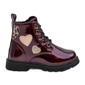 Bottines enfant en cuir verni avec décorations, bordeaux Adete rouge