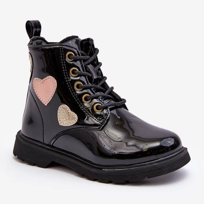 Bottines enfant en cuir verni avec décorations, Noir Adete le noir