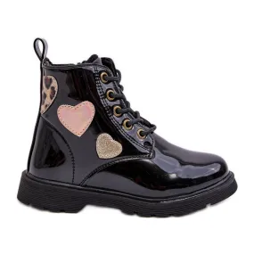 Bottines enfant en cuir verni avec décorations, Noir Adete le noir