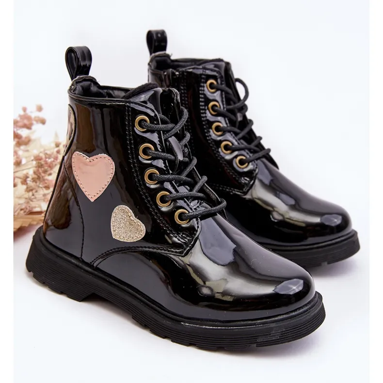 Bottines enfant en cuir verni avec décorations, Noir Adete le noir