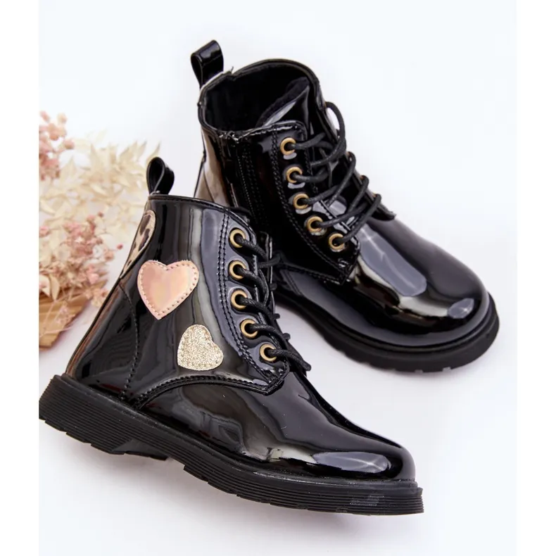 Bottines enfant en cuir verni avec décorations, Noir Adete le noir