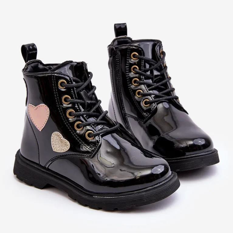 Bottines enfant en cuir verni avec décorations, Noir Adete le noir