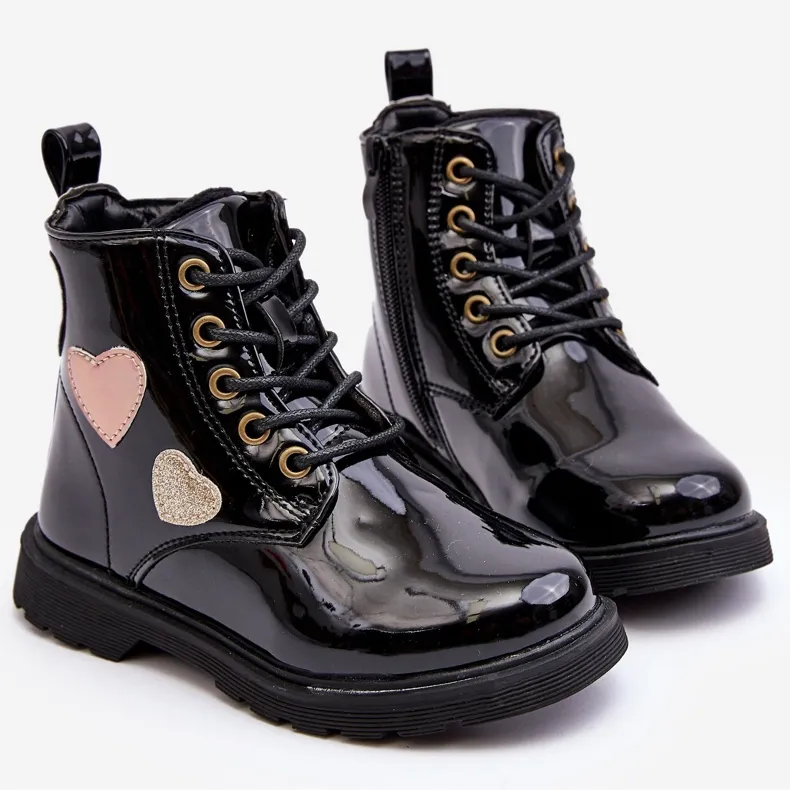 Bottines enfant en cuir verni avec décorations, Noir Adete le noir