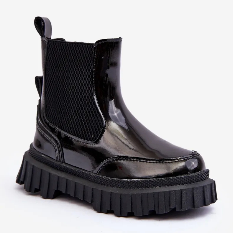 Bottines enfant en cuir verni avec fermeture éclair, chaudes, noires Jolynn le noir