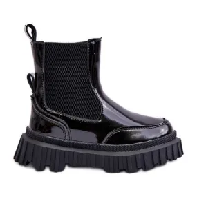 Bottines enfant en cuir verni avec fermeture éclair, chaudes, noires Jolynn le noir