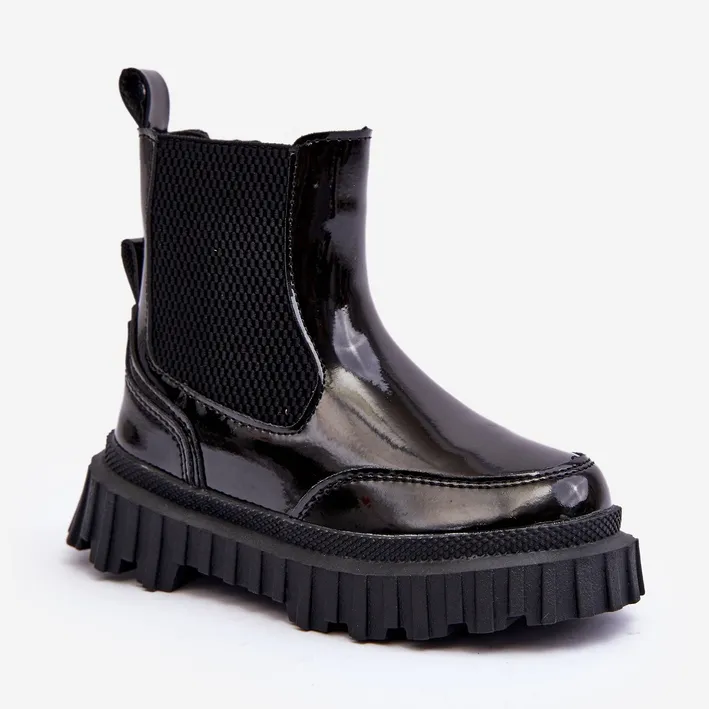 Bottines enfant en cuir verni avec fermeture éclair, chaudes, noires Jolynn le noir